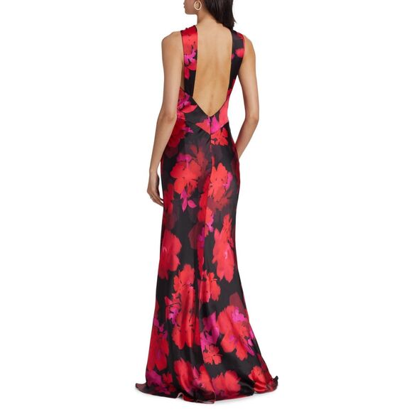 ML Monique Lhuillier Mallory Floral Satin Halterneck Gown US 4 $575 - Picture 3 of 11